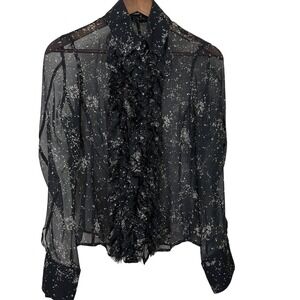 Charles Chang Lima Silk Ruffle Blouse Button Up Size 6 Fairy‎ Whimsigoth Sheer